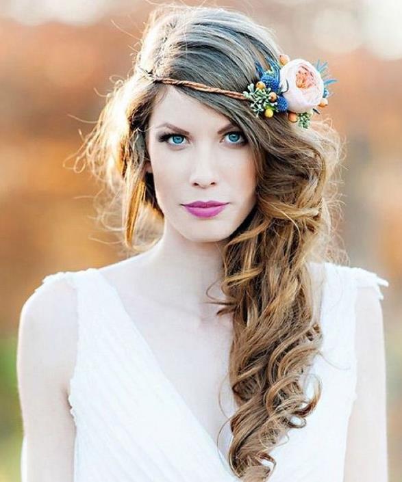 Textured side Wedding wave hairstyle With Flower